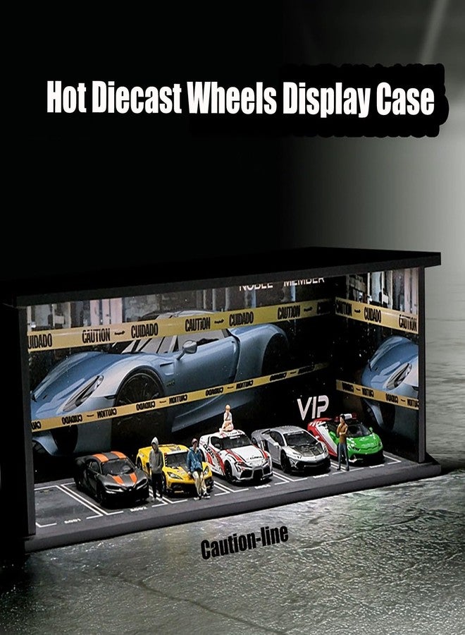FQDGTFA Display Case for Hot Wheel with LED Light Stackable Mega Garage Storage for 1:64 Matchbox & Diecast Cars 6-Slot Parking Diorama with Illuminated Showcase (Caution-line) - Image 2